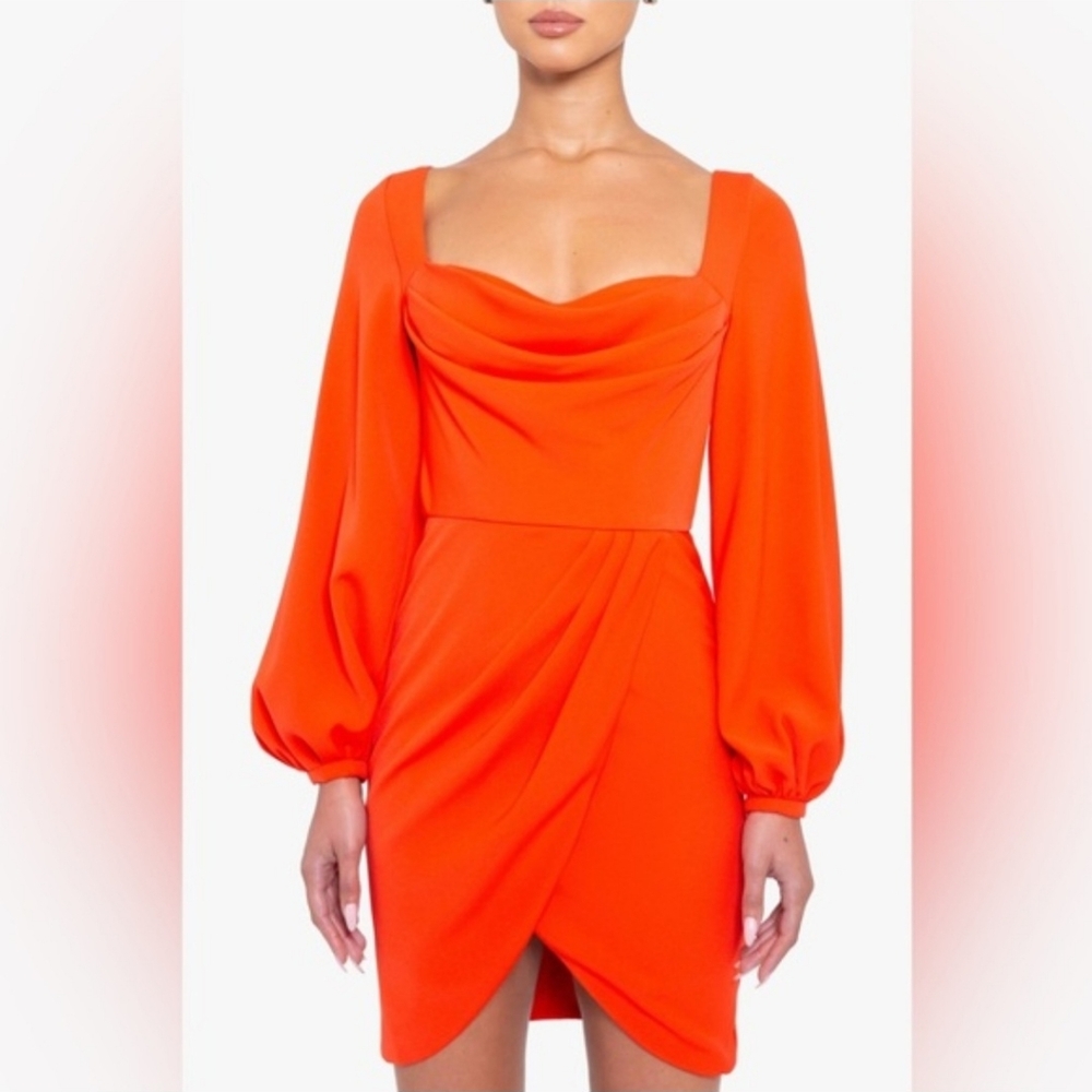 Black Halo Tonja Mini Draped Asymmetric Long Sleeve Dress